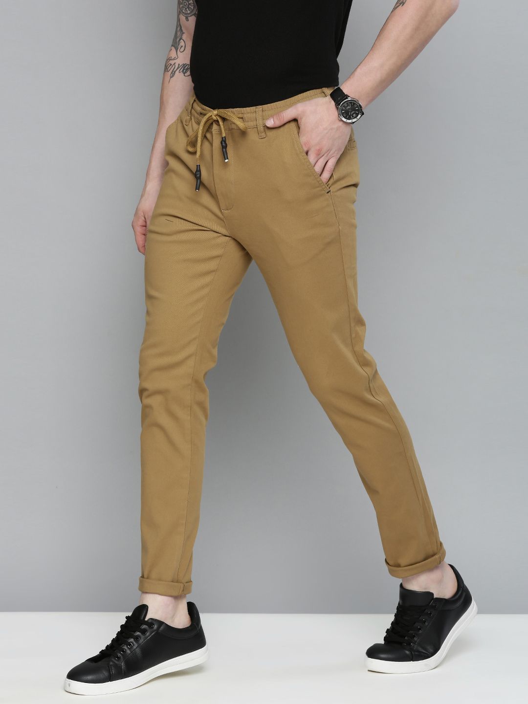 The Indian Garage Co Men Khaki Slim Fit Chinos Trousers
