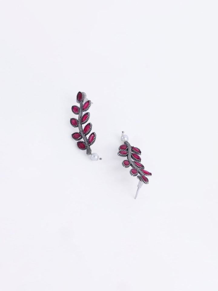 PANASH Silver-Plated Leaf Shaped Drop Earrings