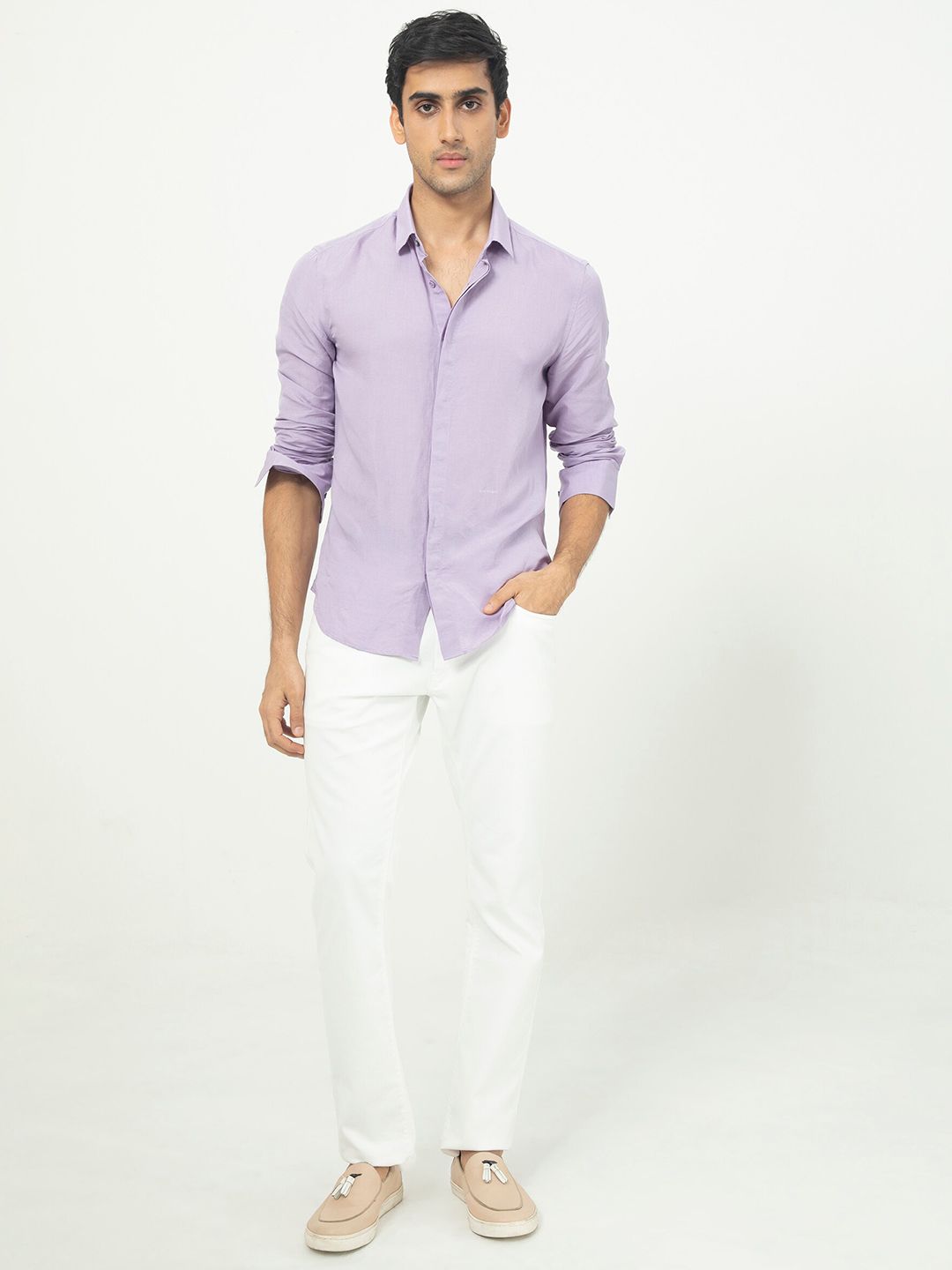 RARE RABBIT Men Throner Regular Fit Spread Collar Shirt