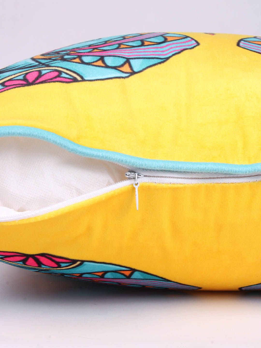 STITCHNEST Yellow & Blue 5 Pieces Ethnic Motifs Velvet Square Cushion Covers