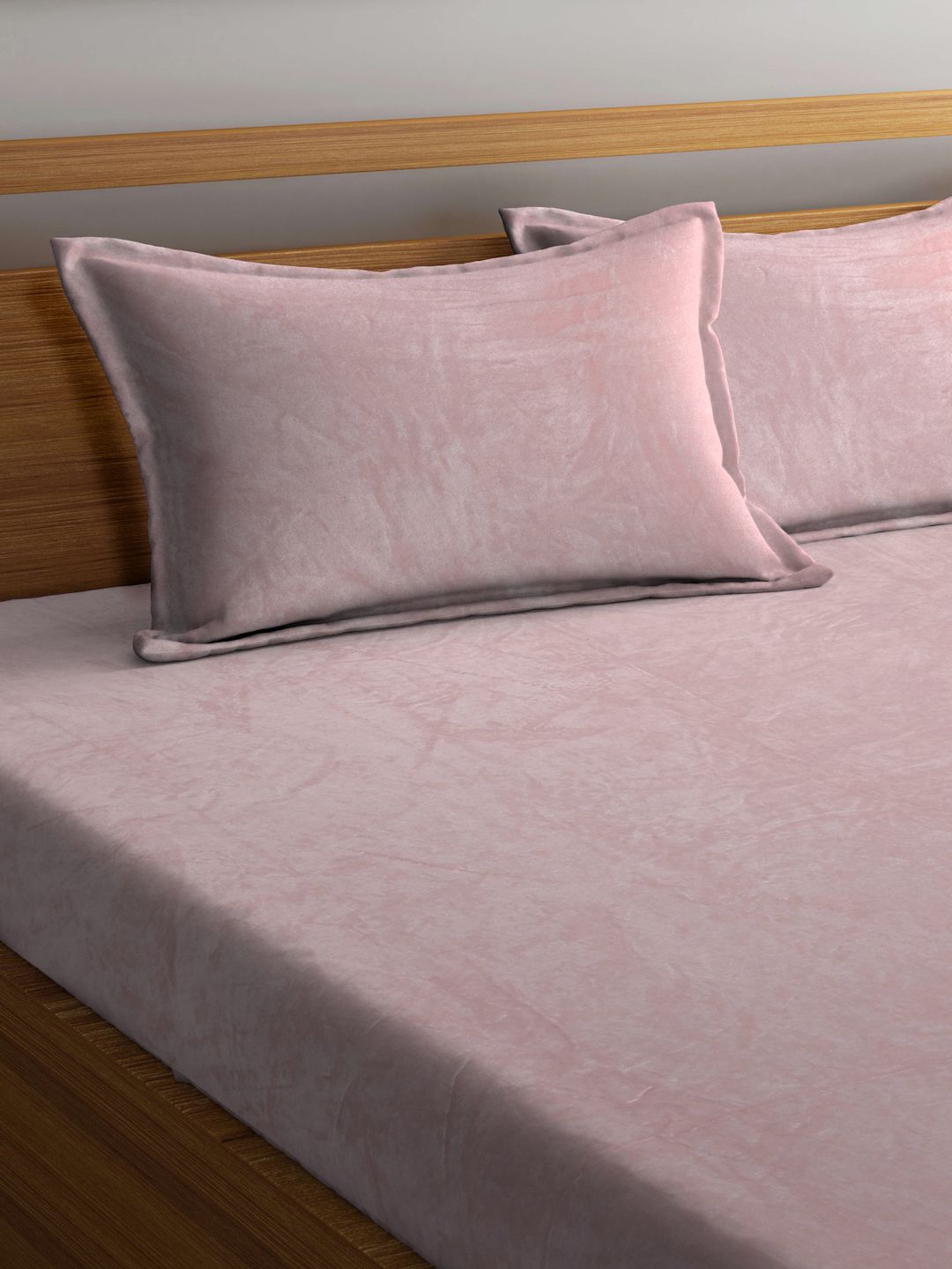 KLOTTHE Pink Wool 300 TC Fitted King Fine Bedsheet With 2 Pillow Covers