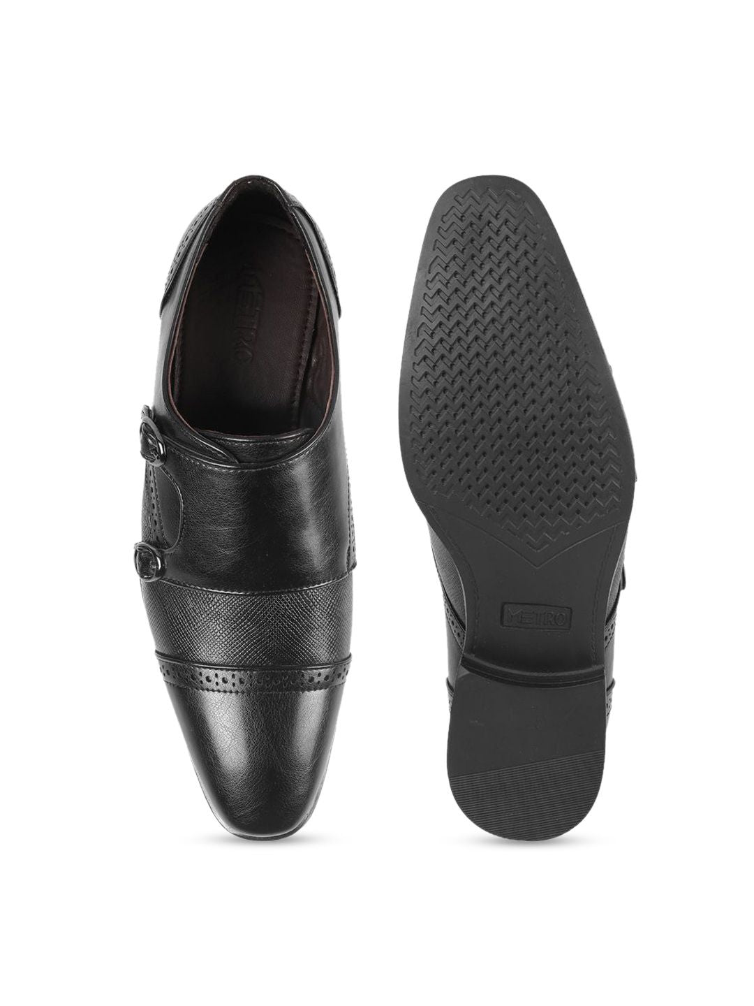 Metro Men Textured Synthetic Formal Monk Shoe
