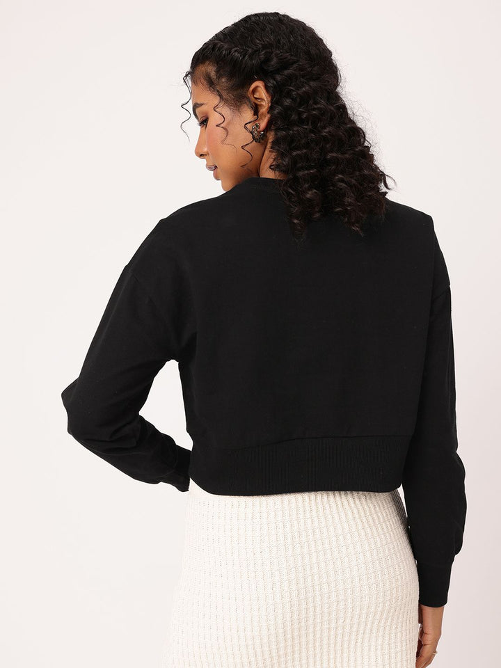 DressBerry Printed Cotton Terry Boxy Fit Crop Sweatshirt