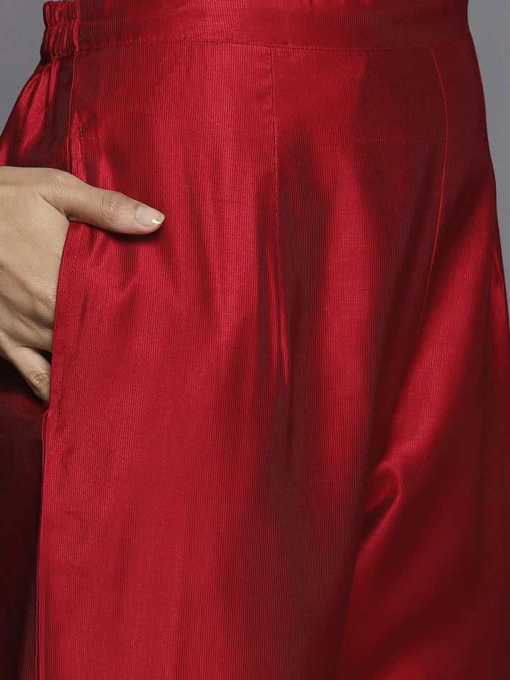 Indo Era Women Red Ethnic Motifs Embroidered Sequinned Liva Kurta with Trousers & Dupatta