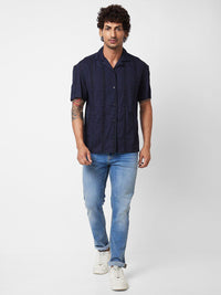 SPYKAR Floral Embroidered Cuban Collar Cotton Casual Shirt