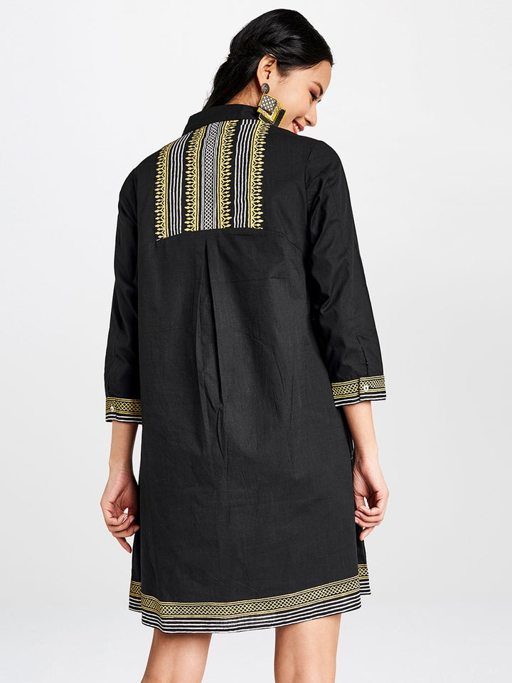 Global Desi Women Black Printed A-Line Dress