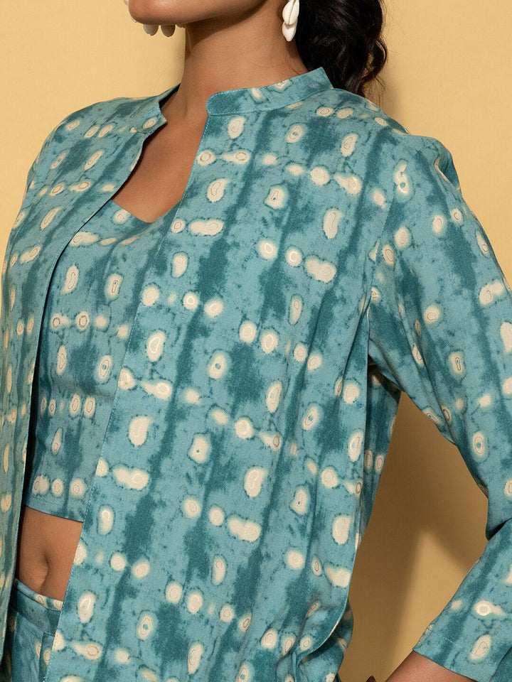 Libas 3 Pcs Printed Crop Top Palazzo With Jacket Co-Ords