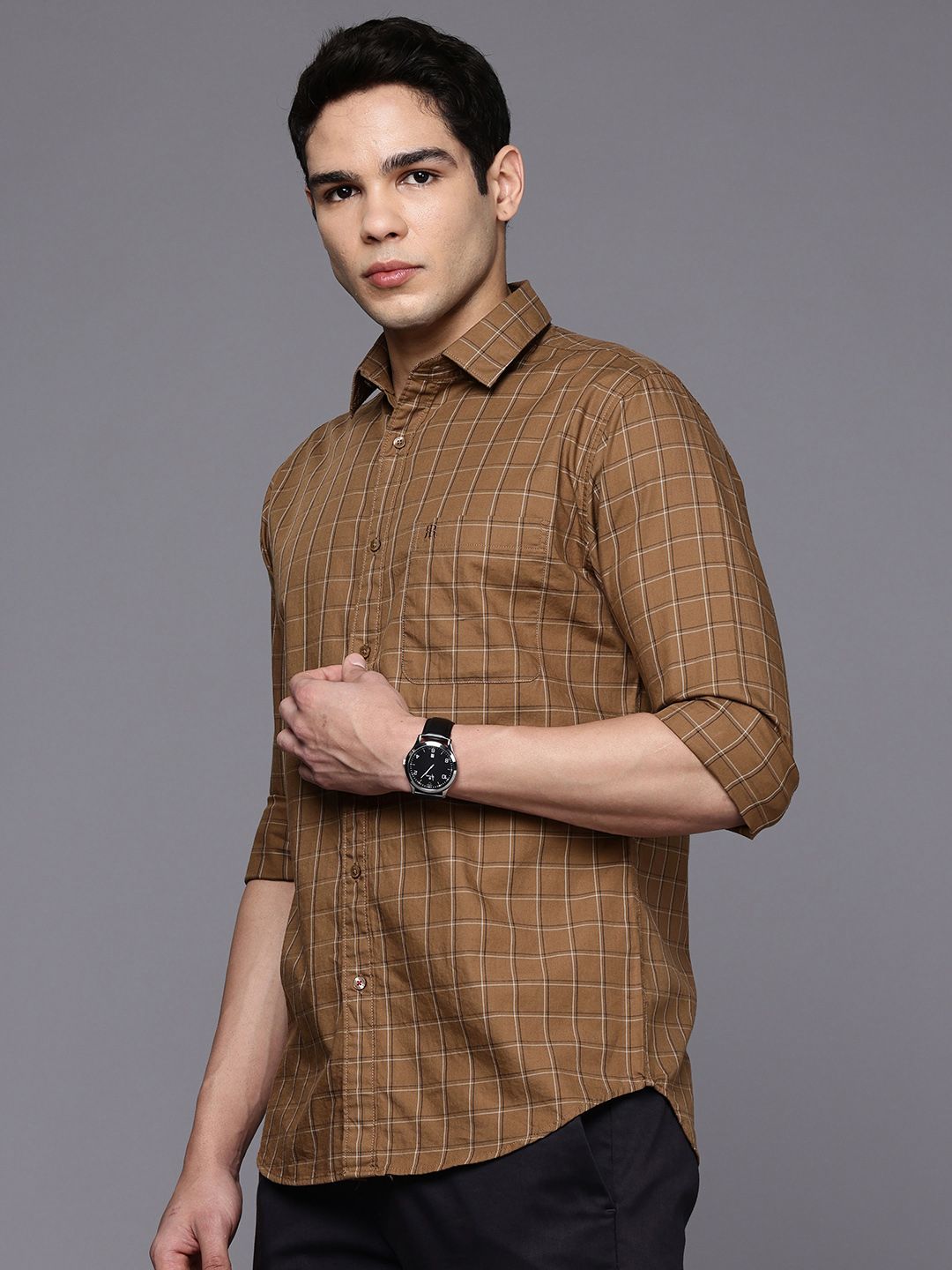 Raymond Pure Cotton Slim Fit Checked Casual Shirt