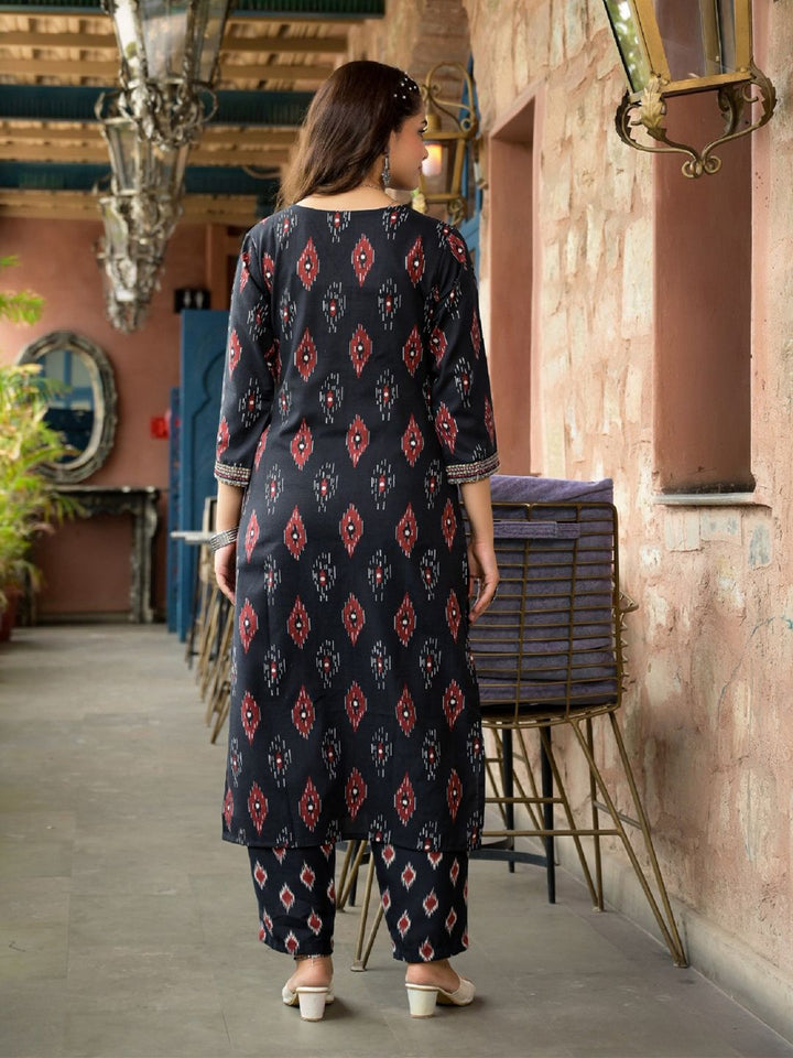 KALINI Printed V-Neck Kurta with Trousers & Dupatta