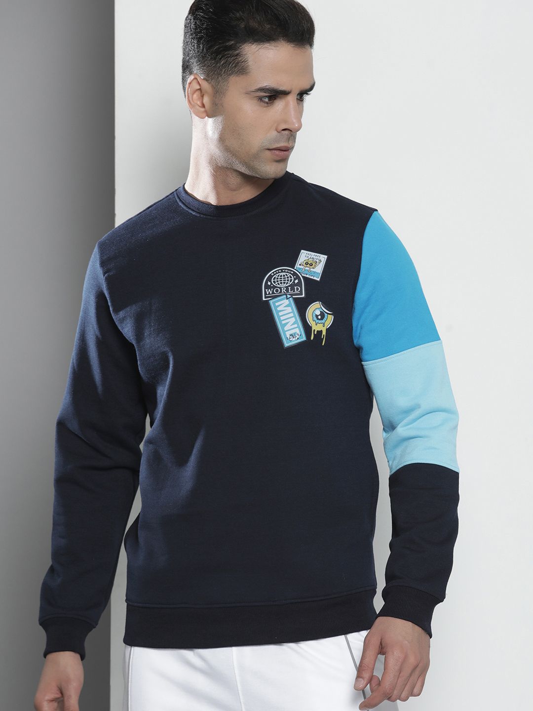 The Indian Garage Co Men Navy Blue Colourblocked Sweatshirt