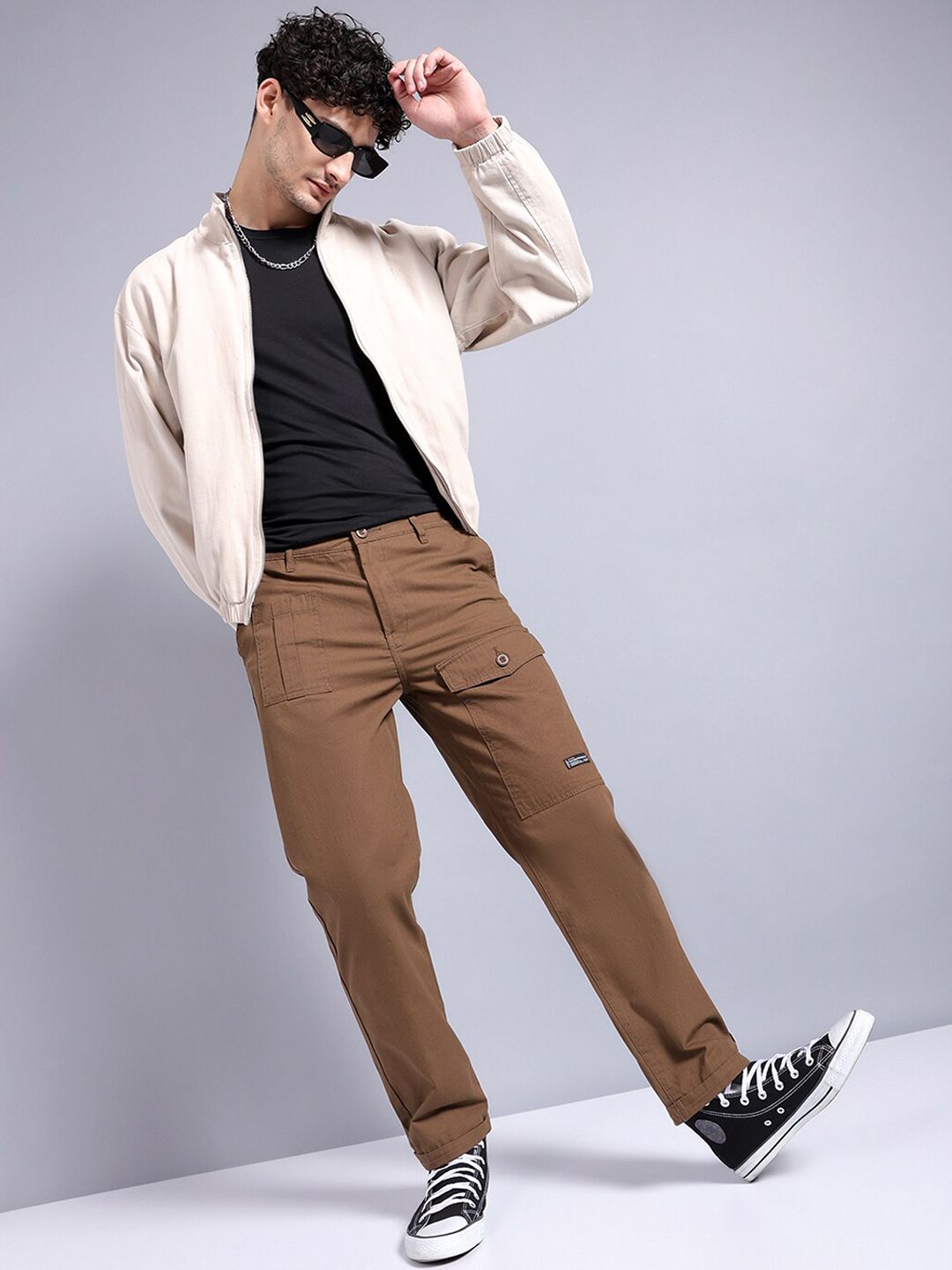 The Indian Garage Co Loose Fit Cotton Cargos Trousers