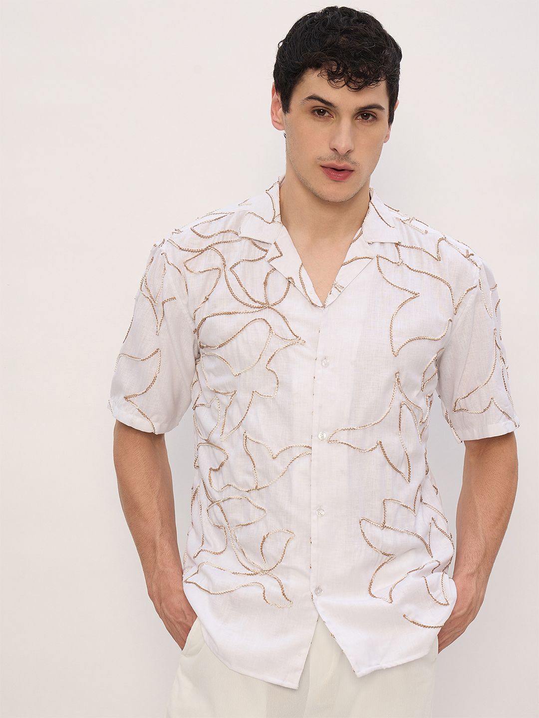 Embroidered Drop-shoulder Shirt