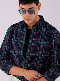The Indian Garage Co Men Spread Collar Tartan Checked Cotton Slim Fit Casual Shirt