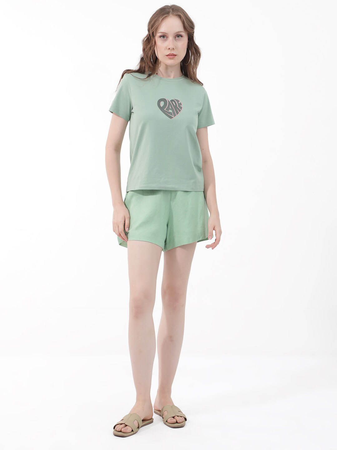 RAREISM Ciara Typography Printed Round Neck Cotton Casual T-shirt