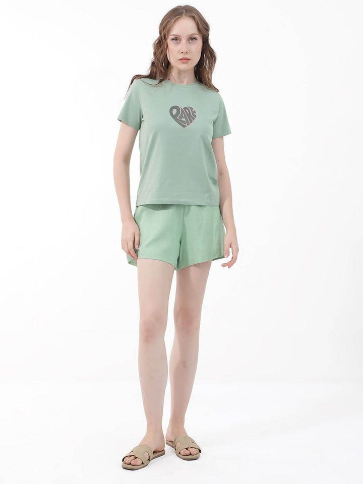 RAREISM Ciara Typography Printed Round Neck Cotton Casual T-shirt