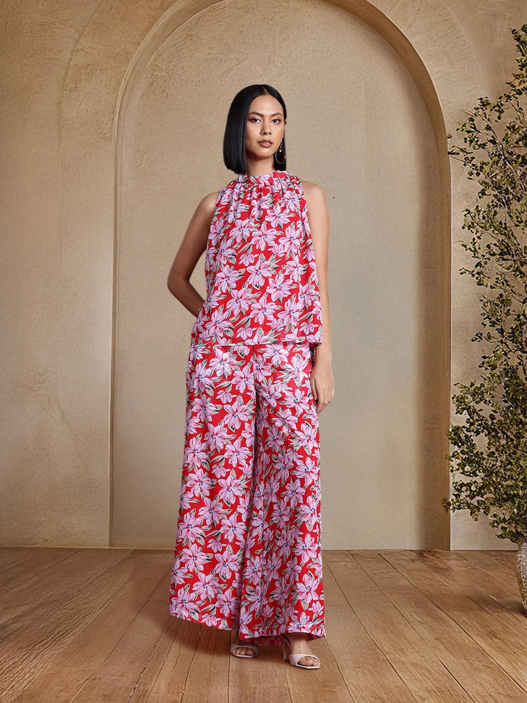 all about you Floral Print Halter Neck Top with Trousers Co-Ord Set