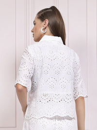 Athena Self Design Shirt Collar Schiffli Cotton Shirt Style Top