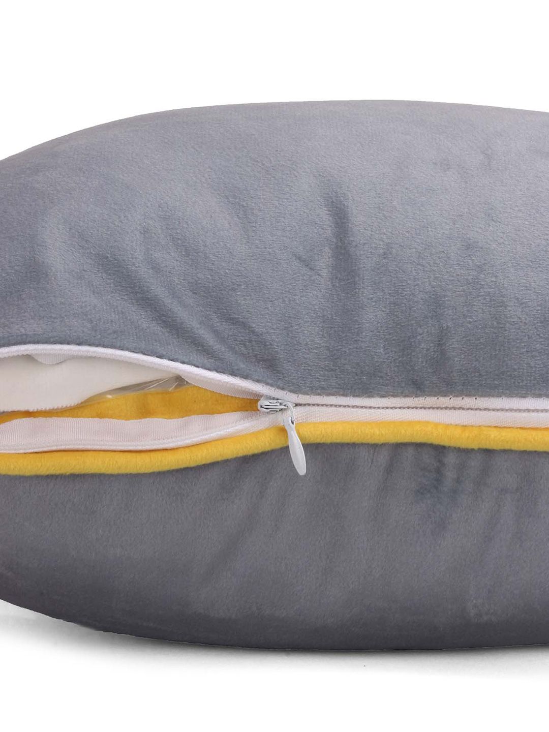 STITCHNEST 5 Pcs Grey & Yellow Velvet Square Cushion Covers