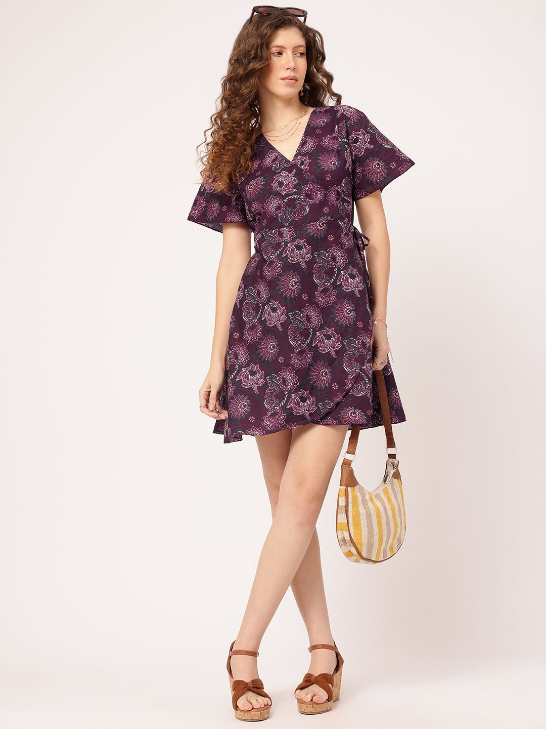 DressBerry Bohemian Bloom Ethnic Print Mini Wrap Dress