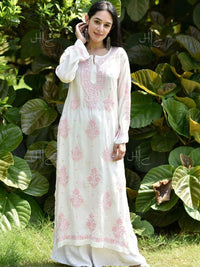Rumah Wanita Chikankari Motif Etnik Bersulam Kurta Chikankari