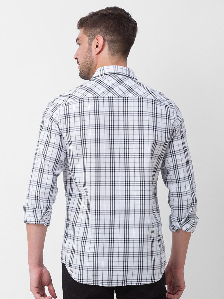 SPYKAR Men White Slim Fit Tartan Checks Checked Casual Shirt