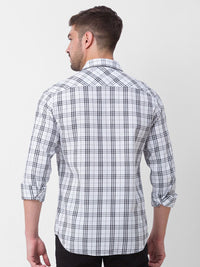SPYKAR Men White Slim Fit Tartan Checks Checked Casual Shirt