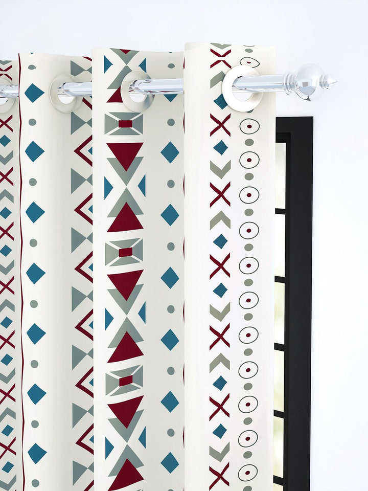 Story@home White & Grey Geometric Room Darkening Door Curtain