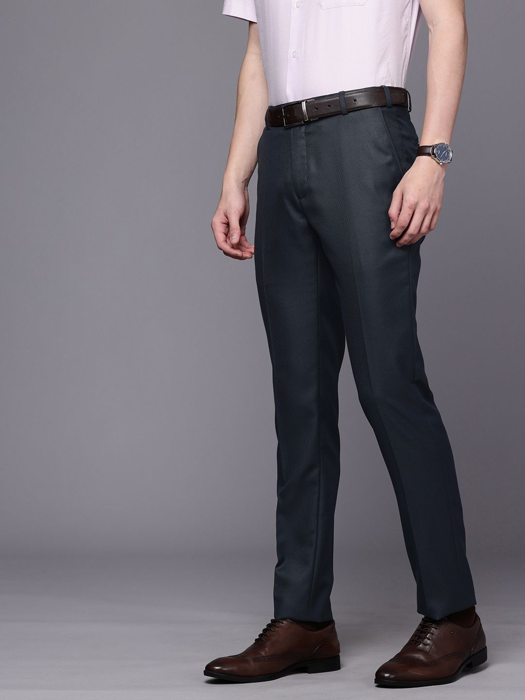 Raymond Men Textured Slim Fit Formal Trousers