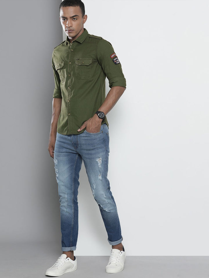 The Indian Garage Co Men Green Regular Fit Opaque Solid  Casual Shirt