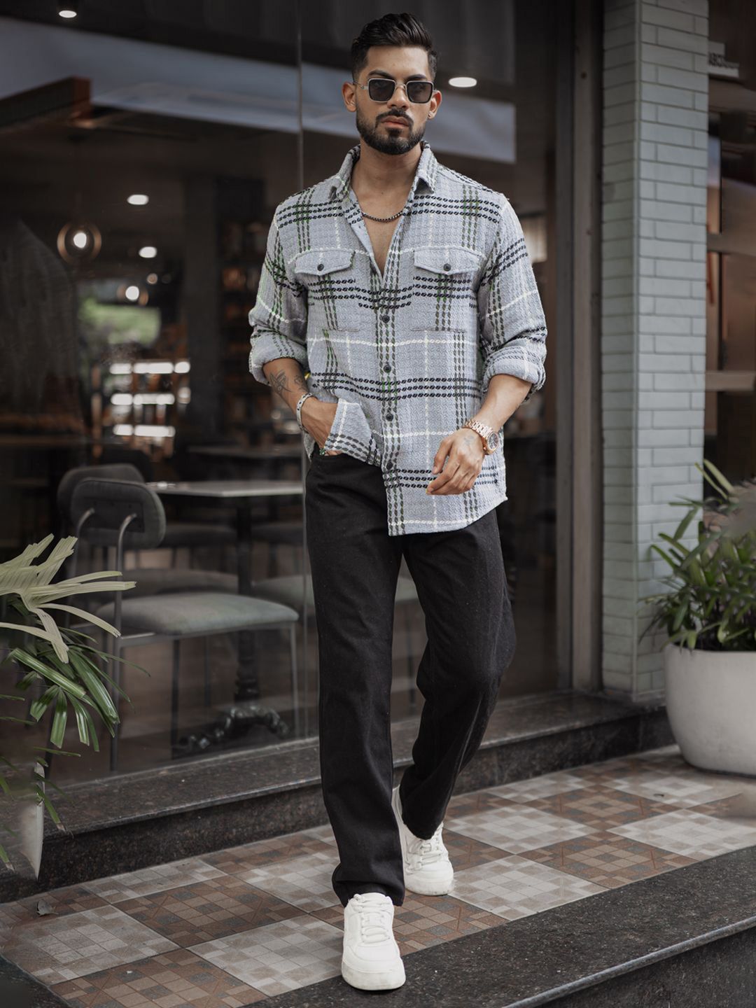 Powerlook Men Spread Collar Textured Cotton Relaxed Fit Casual Shirt