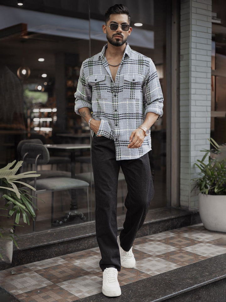 Powerlook Men Spread Collar Textured Cotton Relaxed Fit Casual Shirt