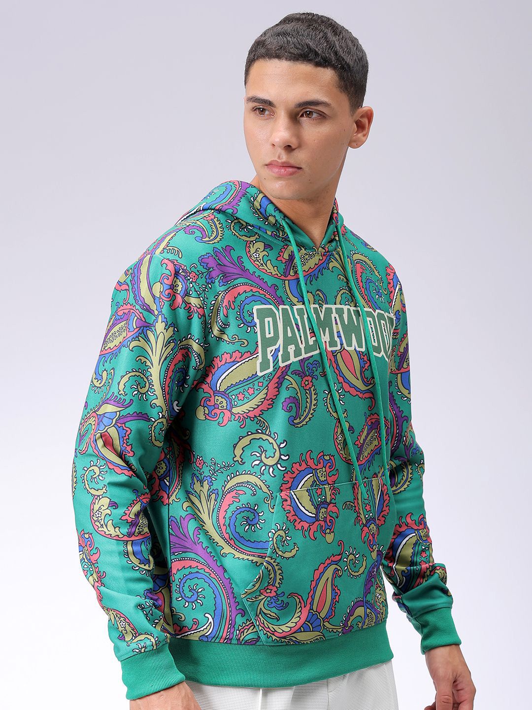 The Indian Garage Co Men Long Sleeves Abstract Printed Hooded Sweatshirt