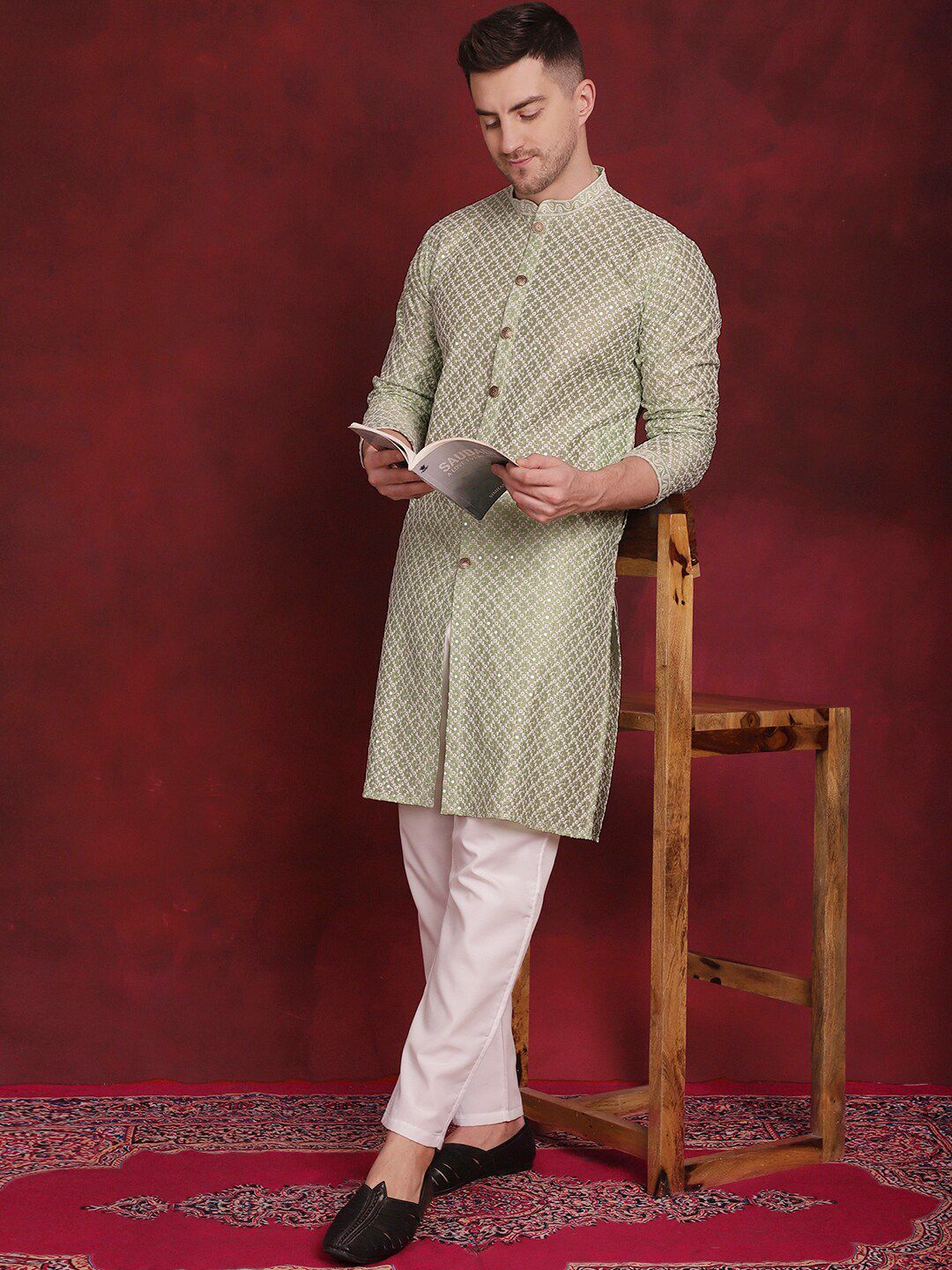 Jompers Embroidered Regular Sequinned Kurta with Pyjamas