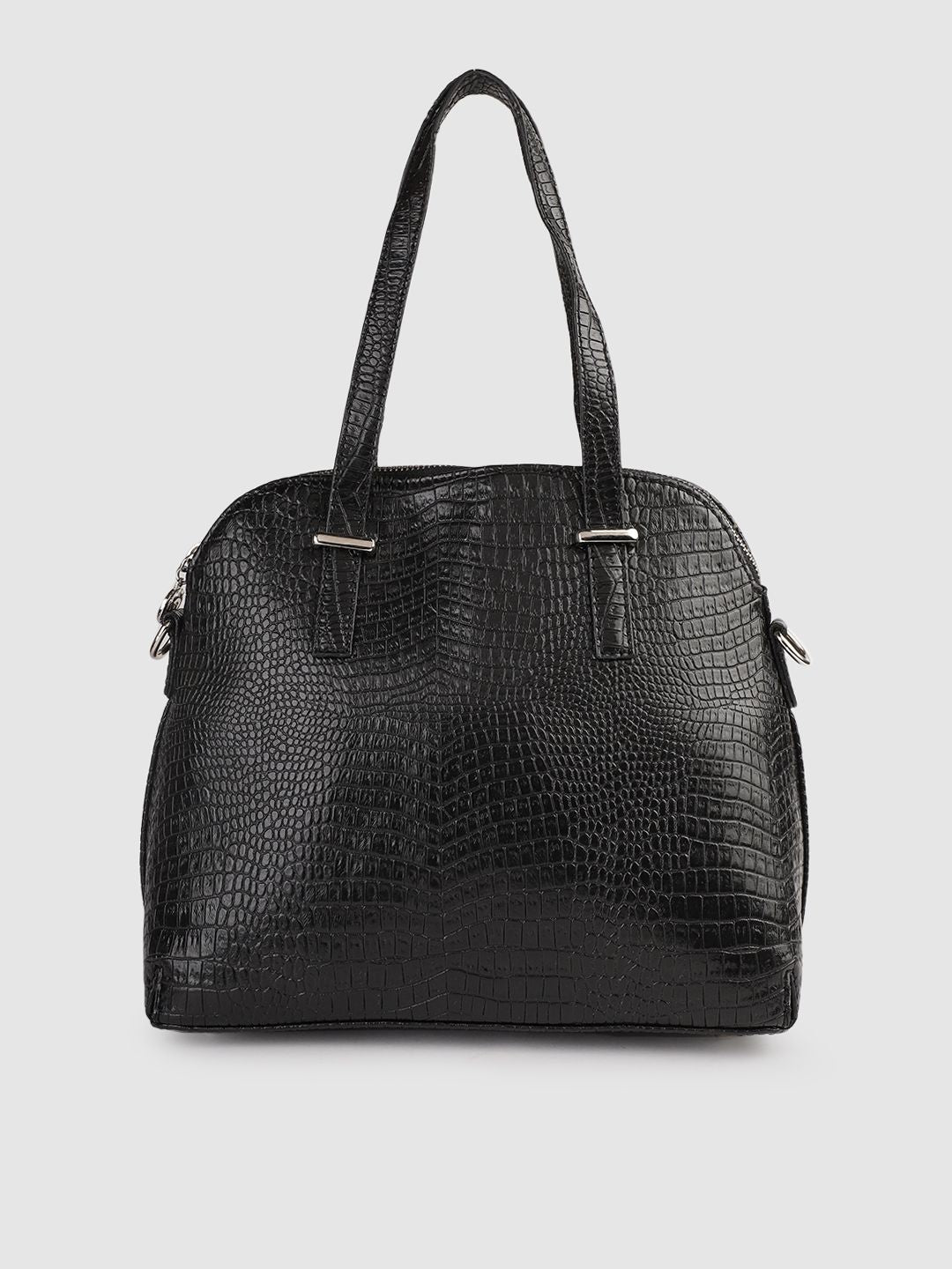 Lino Perros Black Snakeskin Textured Structured Handheld Bag
