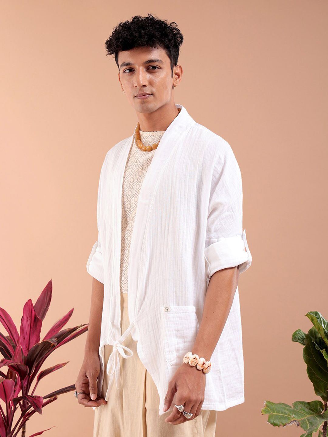 The Indian Garage Co Longline Pure Cotton Open Front Shrug