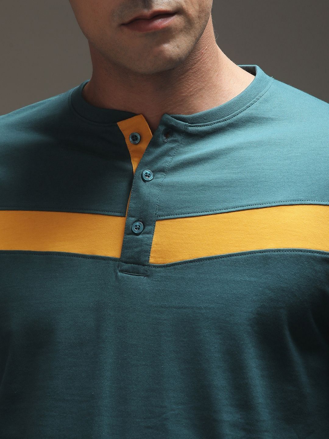 DILLINGER Men Striped Henley Neck Cotton T-shirt