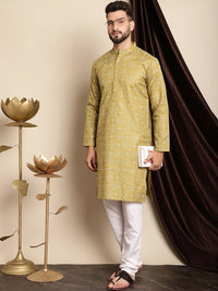 Anouk Olive Green & White Ethnic Motifs Printed Kurta With Churidar