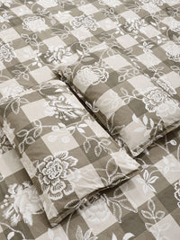 Myntra Elegant Homes Beige Floral 300 TC King Bedsheet with 2 Pillow Covers