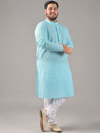 SOJANYA PLUS Plus Size Lelaki Motif Etnik Sulam Kurta Kapas Tulen Bersama Piyama