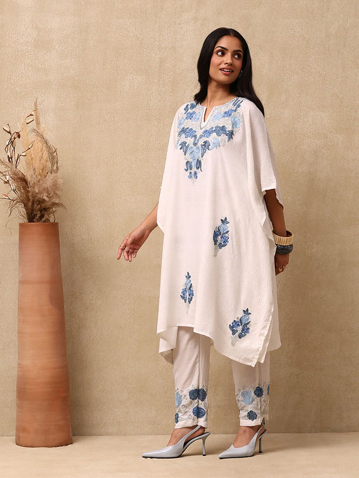 House of Chikankari Women Off White Craft Set Kaftan Sulam Aari