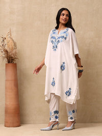 House of Chikankari Women Off White Craft Set Kaftan Sulam Aari