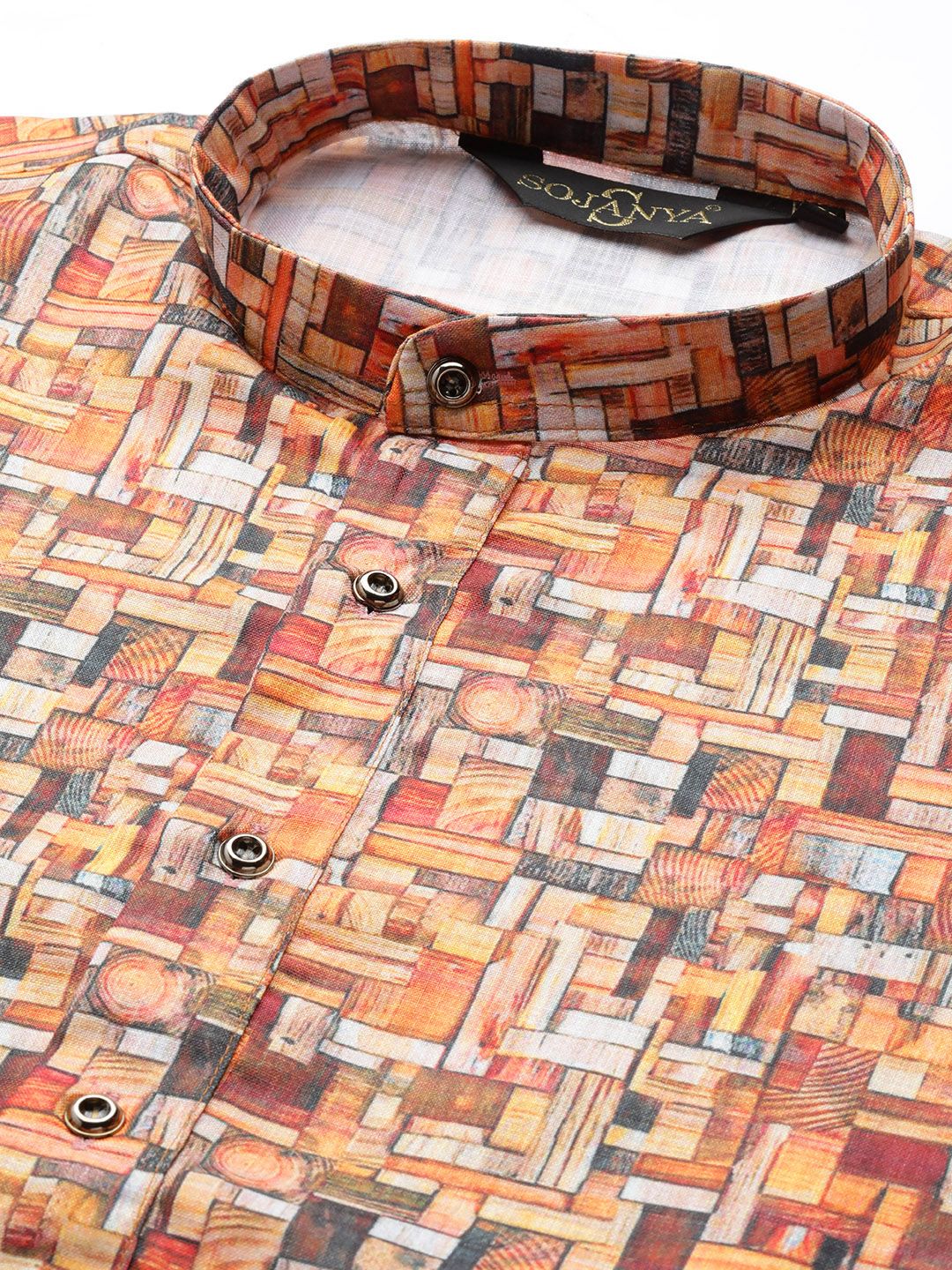 SOJANYA Men Orange & Grey Printed Straight Kurta