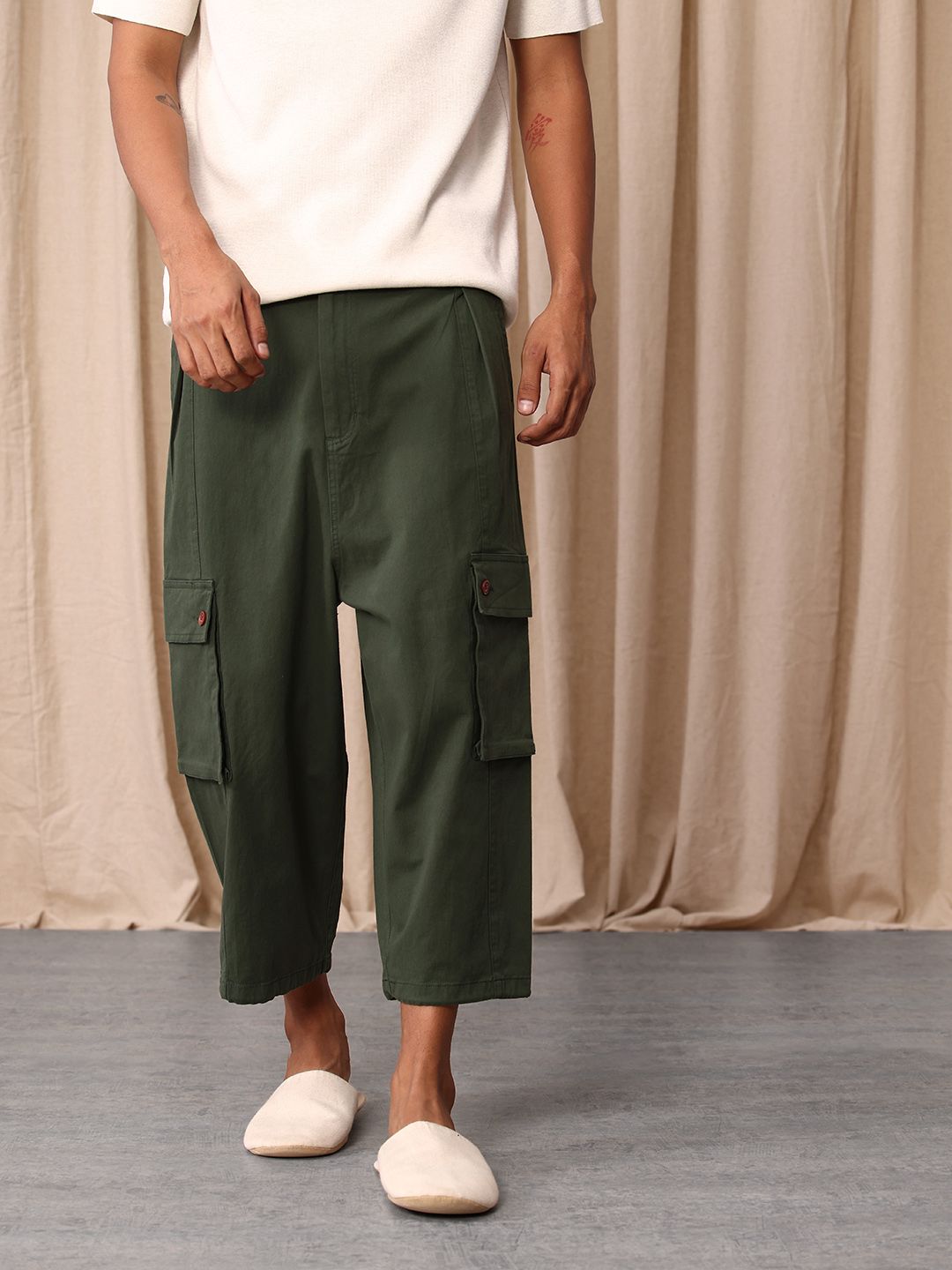 Mr Bowerbird Men Cropped Oversized Cargos Trousers