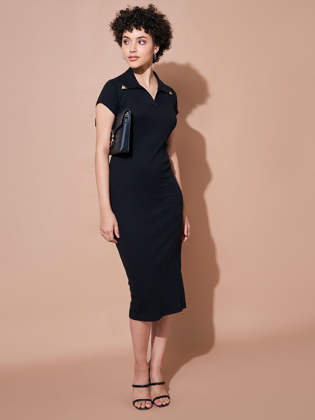 SASSAFRAS BASICS Shirt Collar Sheath Midi Dress
