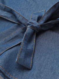 STREET 9 Navy Blue Solid One Shoulder Indigo Pure Cotton Denim Regular Top with Belt