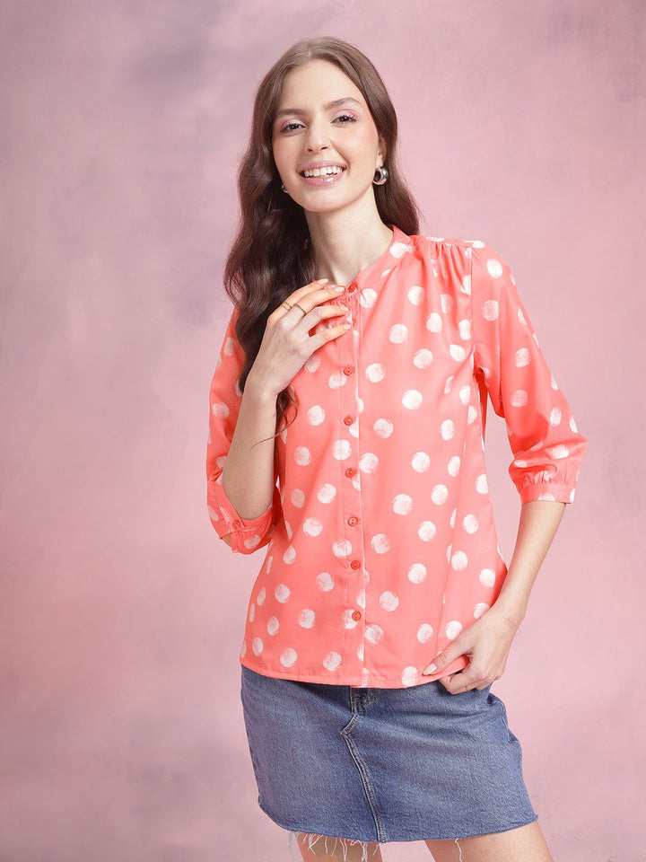 DressBerry Polka Dot Print Shirt Style Top