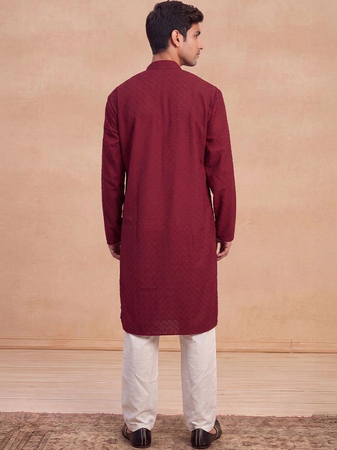 House of Chikankari Men Red Kurta