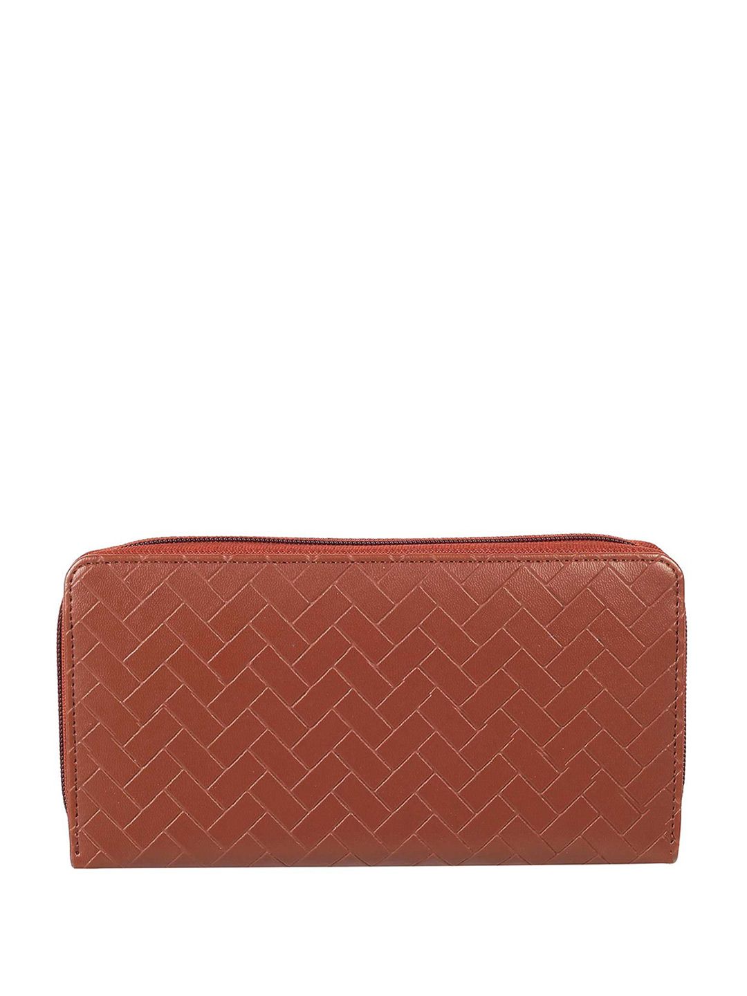 Metro Women Brown & Gold-Toned Checked Zip Around Wallet