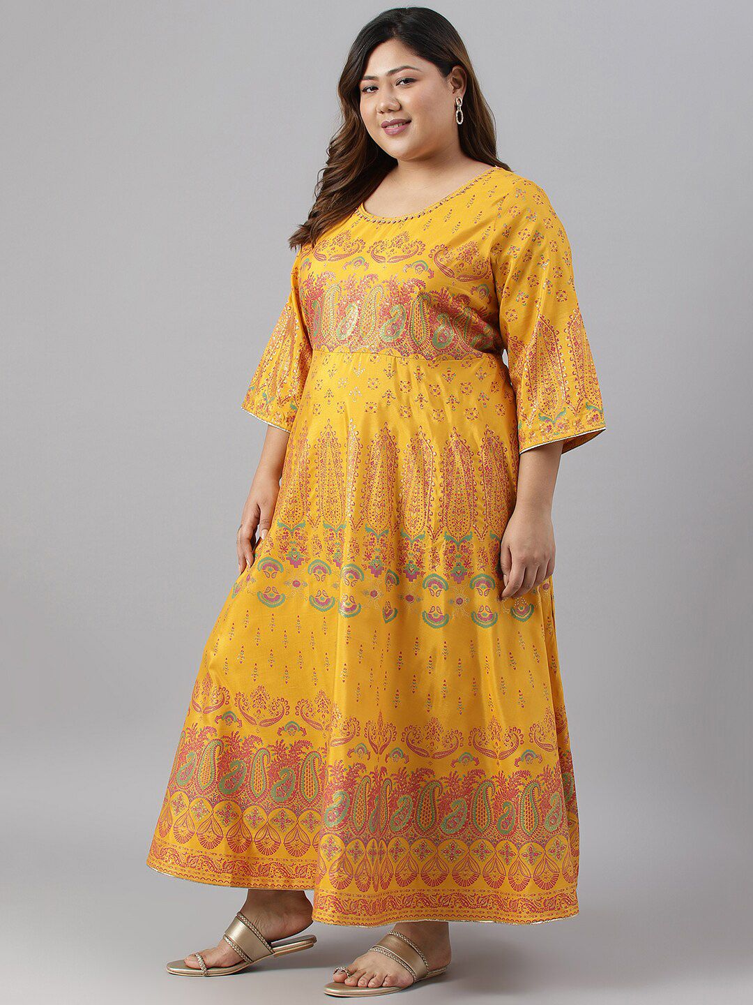 W Plus Size Ethnic Motifs Printed Maxi Ethnic Dress