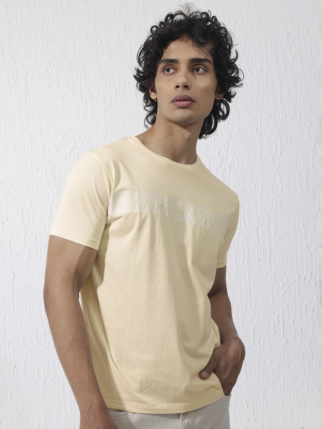 RARE RABBIT Men Eloise Round Neck Typography Printed Cotton Slim Fit T-Shirt